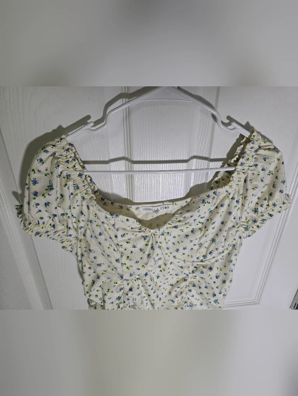 Vanilla Star Womens Floral Crop Top Short Blouse XL